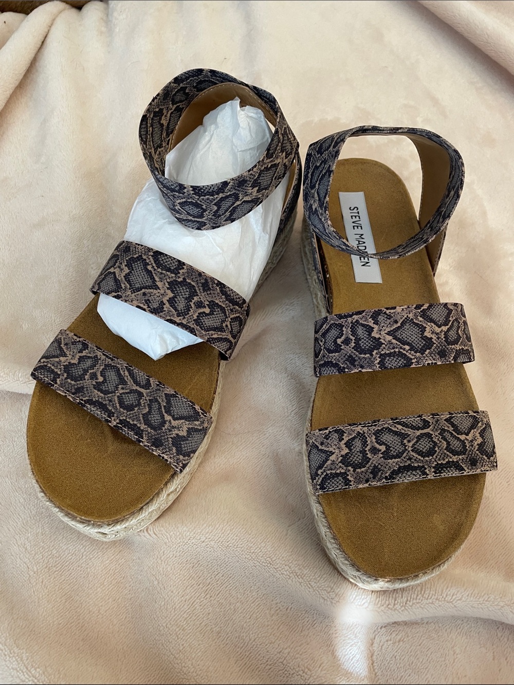 Steve Madden Kimmie Brown Snake-Print Espadrille Platform Sandals NWOT